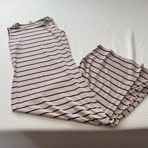 Sleeveless Striped Midi Dress in cream tan and Black